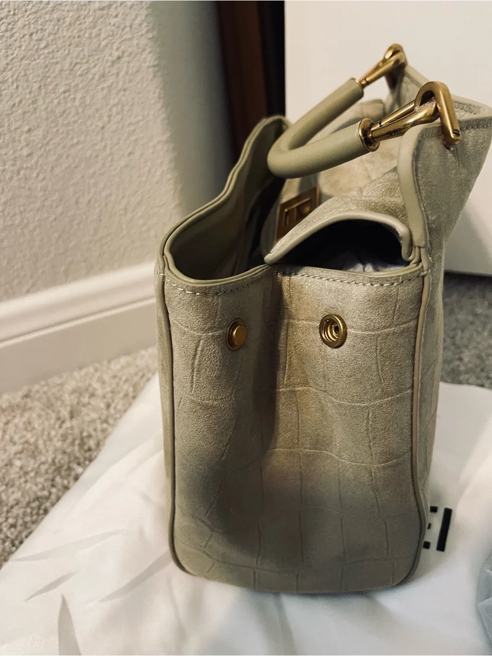 JW PEI Lucia Classic Croc-Embossed Top Handle Bag - Light Olive